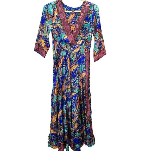 Me 2 Magic Anthropologie Vibrant Paisley Print Bright Boho Flowy Dress Size S - Picture 1 of 5